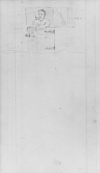 Man with Pipe Standing Behind (Barn) Door (from Sketchbook), .