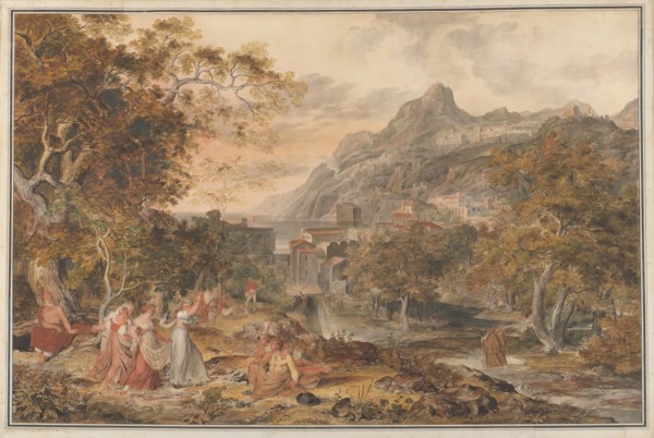 View of Vietri with Young Country Women Dancing for Shepherds in the Foreground, 1800.