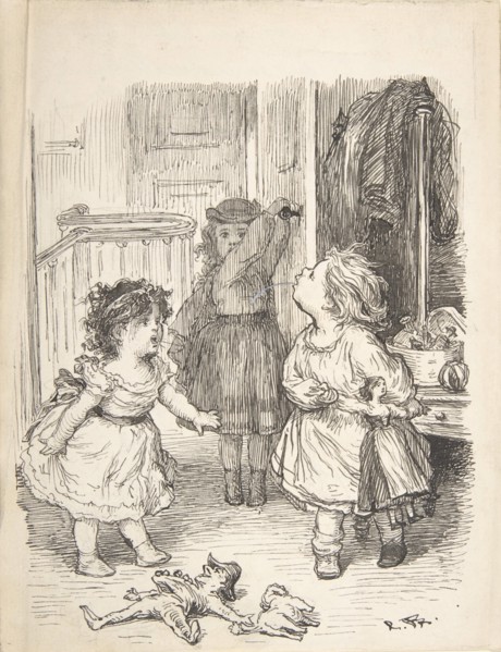 Three Little Girls in a Room Arguing and Spitting, 1835-1903.
