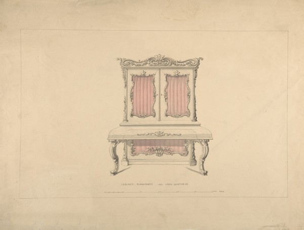 Design for Cabinet Pianoforte, Louis Quatorze Style, 1835-1900.