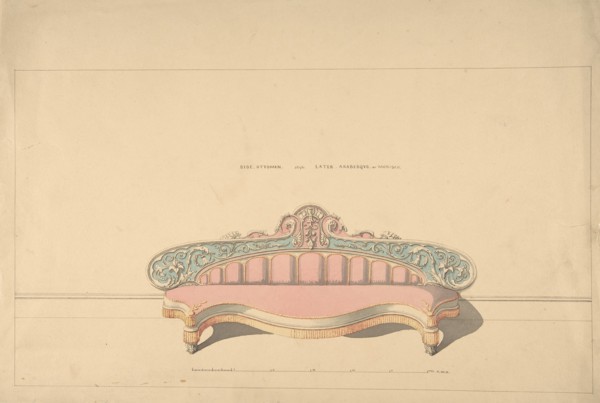 Design for Side Ottoman, Later Arabesque or Morisco Style, 1835-1900.
