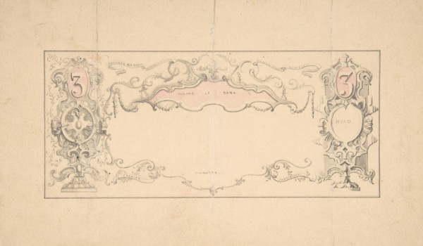 Design for Banknote or Certificate, 1830-1900.