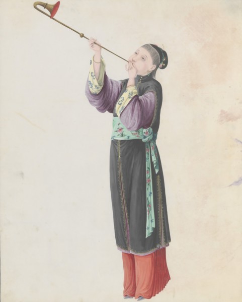 Watercolour of musician playing laba, late 18th century.