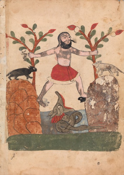 Man's Fate or the Man Taking Refuge in a Well Inhabited by a Dragon, Folio from a Kalila wa Dimna, 18th century.