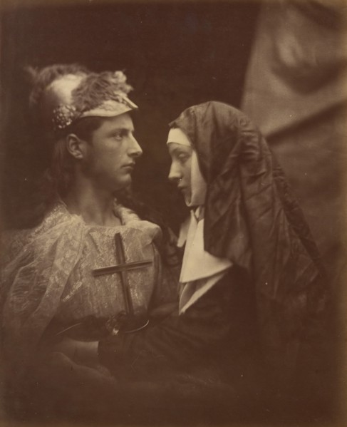 Sir Galahad and the Pale Nun, 1874. A photographic illustration to Alfred Tennyson's "Idylls of the King"; a series of narrative poems based on the legends of King Arthur.