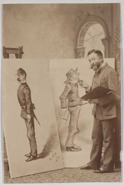 Full-length Portrait of Thomas Nast with Two Caricatures, ca. 1888.