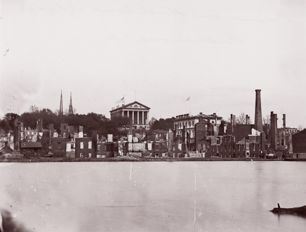 Ruins on North Bank of Canal, Richmond, 1865. Formerly attributed to Mathew B. Brady.