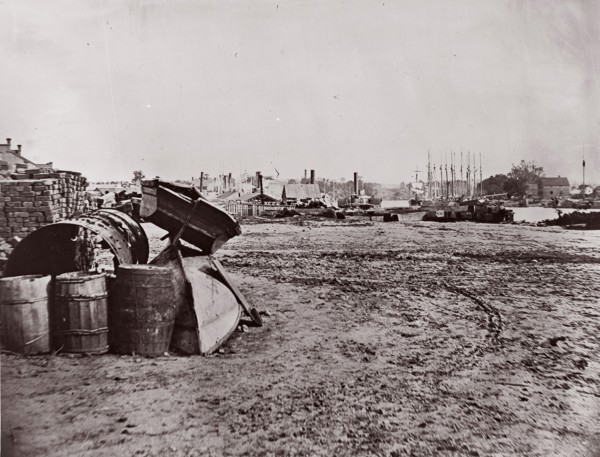 Wharves at Richmond, Virginia, 1865. Formerly attributed to Mathew B. Brady.
