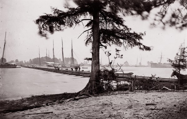 Pontoon Bridge, James River, 1864. Formerly attributed to Mathew B. Brady.