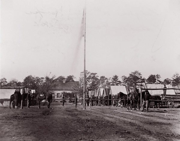 Headquarters, 10th Army Corps, Hatcher's Farm, Virginia, 1861-65. Formerly attributed to Mathew B. Brady.