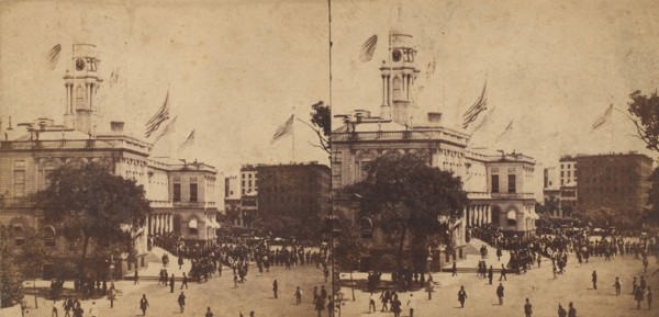 The Populace Begin to Gather in Front of the City Hall to Witness the Arrival of the Embassy on Their Visit to the Governor and Mayor, 1860.
