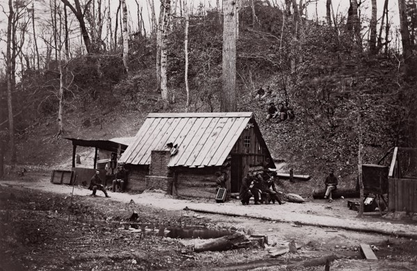 [A Union Station on the James River Established for Extracting Gunpowder from Confederate Torpedoes], 1864. Formerly attributed to Mathew B. Brady, Andrew Joseph Russell.