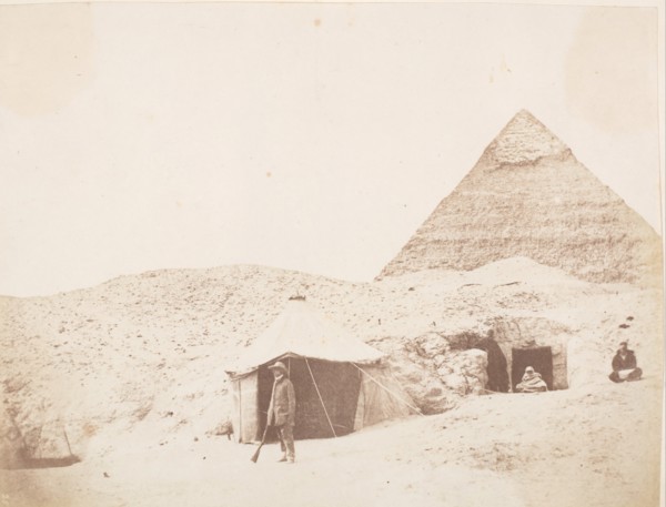 The Photographer before his Tent on the Site of the Pyramid of Khafre (Chephren), 1851. Creator: George Wilson Bridges.