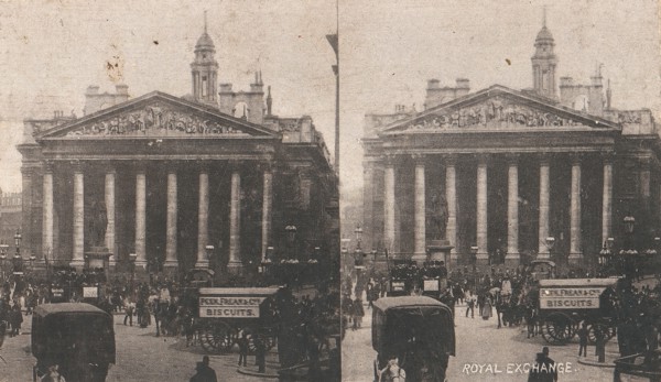 Pair of Stereograph Views of the Royal Exchange, London, England, 1850s-1910s.