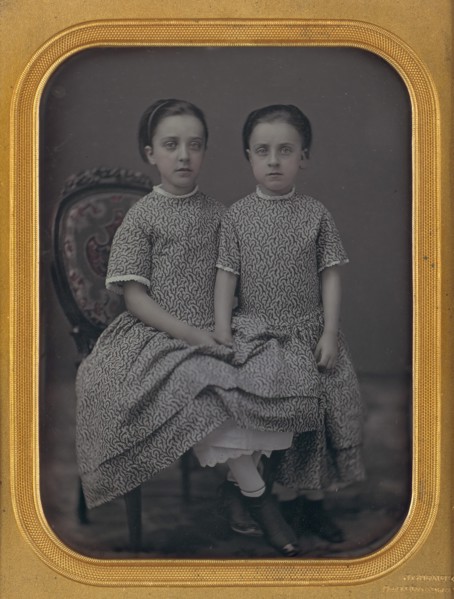 [Two Girls in Identical Dresses], ca. 1857.