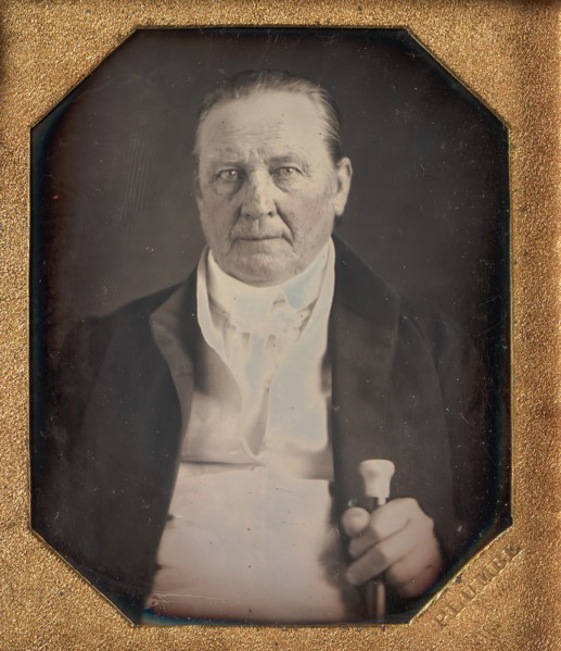 Elderly Man Holding Ivory-topped Walking Stick, 1840s.