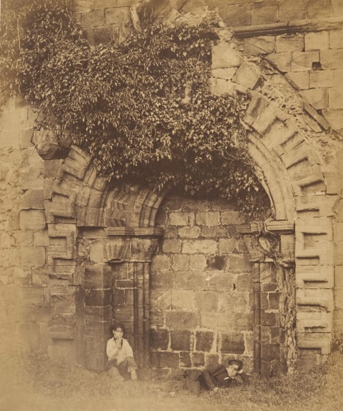 Kirkstall Abbey. Doorway on the North Side, 1850s.
