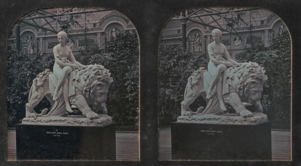 Stereograph, Crystal Palace, John Bell's Una and the Lion, 1854-62.