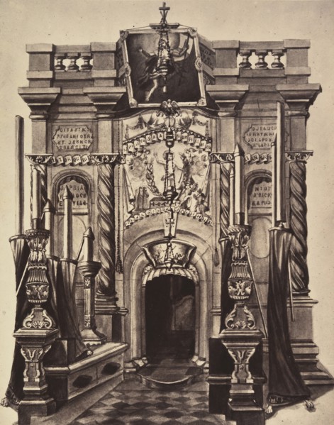 XIVe Station. Le corps de Jésus est deposé dans le tombeau. Monument du St Sépulcre où le corps du Christ a été enseveli., 1860 or later.