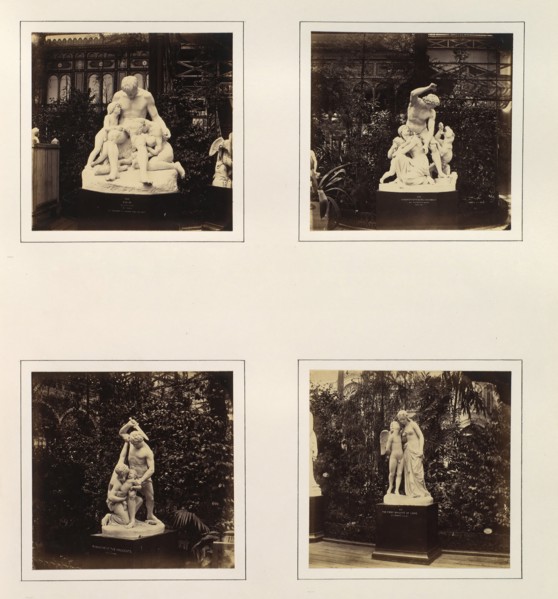 [Sculptures of Cain, a Hunter Defending his Family, the Massacre of the Innocents, and Allegorical Figures of the First Whisper of Love], ca. 1859.