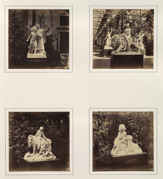 [Sculptures of Minerva Protecting a Warrior, Una and the Lion, Children with a Pony and a Hound, and Child Play], ca. 1859.