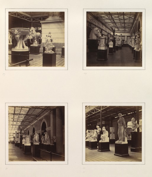 [Sculptures in Roman Court; Sacrificial Altar; Greek Sculpture Gallery; Statues in Greek and Roman Sculpture Court], ca. 1859.