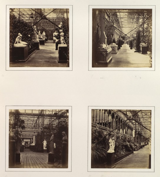 [Court of French and Italian Sculpture; Avenue in Front of Fine Arts Courts; View into Classical Sculpture Gallery; Avenue in Front of Sheffield Court], ca. 1859.
