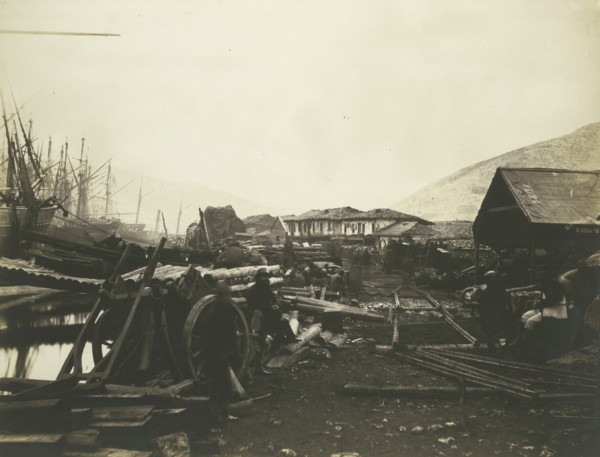 Landing Place, Railway Stores, Balaklava, 1855.