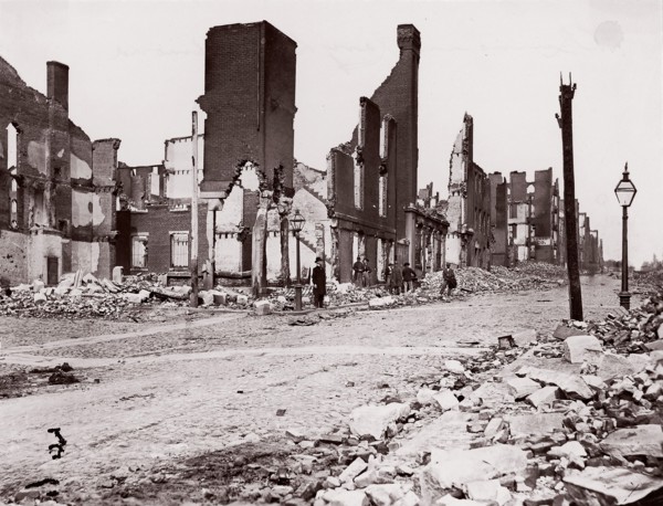 Ruins in Carey Street, Richmond, 1865. Formerly attributed to Mathew B. Brady.