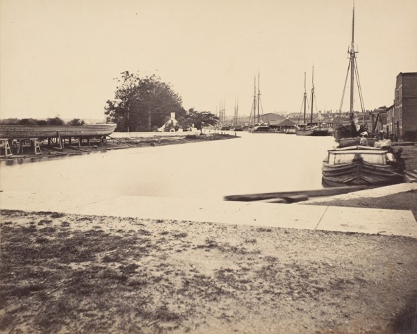 Civil War View, 1860s. (View of the Linchburg Canal near Rocketts, Richmond, Virginia).