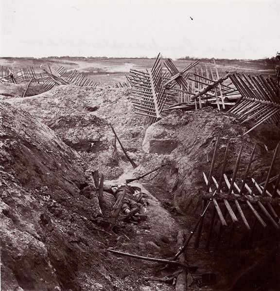 Dead Confederates, Fort Mahone, 1864. Formerly attributed to Mathew B. Brady.