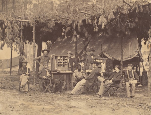 Chief Officer and Clerks of the Ambulance Department, 9th Army Corps, in Front of Petersburg, Virginia, August 1864.