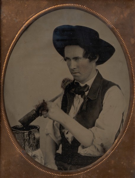 Painter Dipping Brush into Paint Jug, late 1850s-60s.