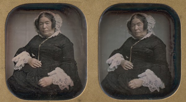 Older Woman Wearing Flowered Bonnet, 1850s.