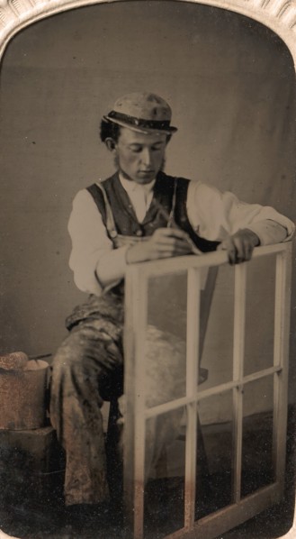 Young Man Painting Window Frame, 1860s-80s.