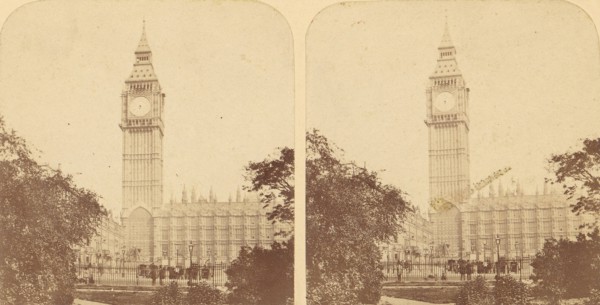 Pair of Early Stereograph Views of London, England, 1850s-70s. [New Houses of Parliament. The Clock Tower].