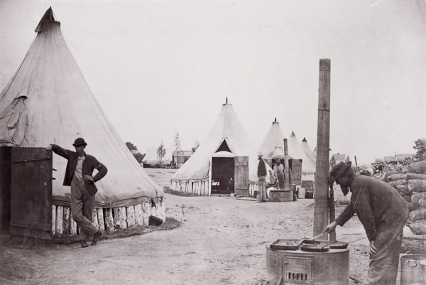 Camp of 153rd New York Infantry, ca. 1861. Formerly attributed to Mathew B. Brady.