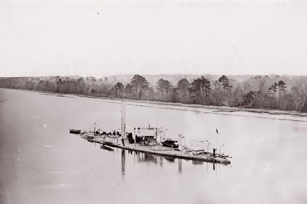 U.S. Monitor "Casco" on James River, taken from a lookout tower on bank., 1861-65. Formerly attributed to Mathew B. Brady.