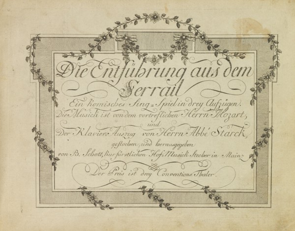 Cover of the First edition of the of the opera "The Abduction from the Seraglio" by Mozart, aft.1786 Creator: Anonymous.