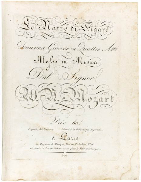 Cover of the score Le nozze di Figaro dramma giocoso in quattro atti, Between 1806 and 1810. Creator: Mozart, Wolfgang Amadeus (1756-1791).