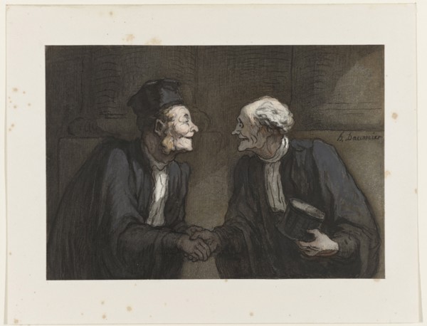 Deux avocats: la poignée de main (Two lawyers: the handshake). Creator: Daumier, Honoré (1808-1879).