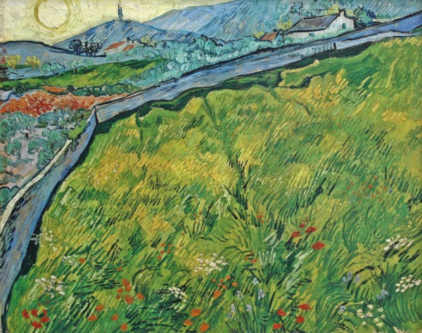 Enclosed wheat field with rising sun, 1889. Creator: Gogh, Vincent, van (1853-1890).