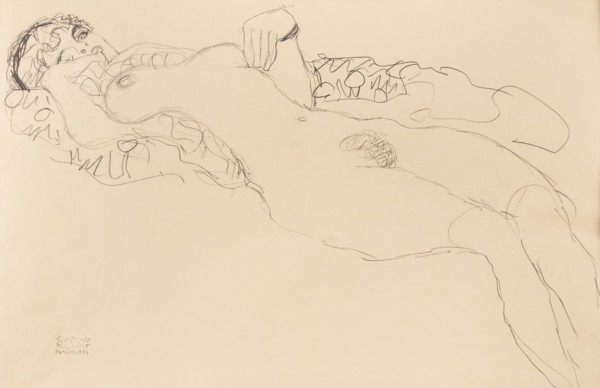 Recumbent female nude, toward the left, 1917. Creator: Klimt, Gustav (1862-1918).