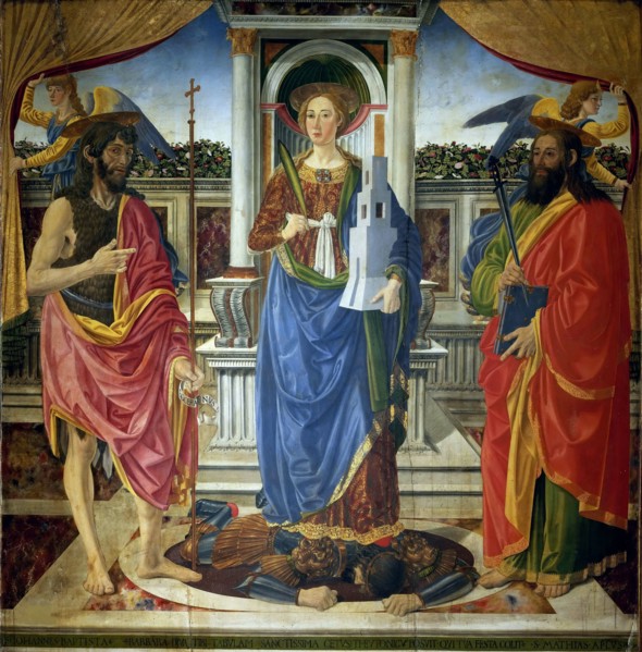 Saint Barbara with Saints John the Baptist and Matthew, ca 1470. Creator: Rosselli, Cosimo di Lorenzo (1439-1507).