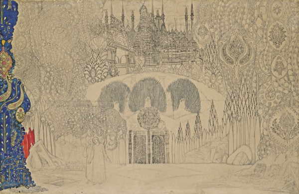 Stage design for the ballet The Firebird (L'oiseau de feu) by I. Stravinsky, 1909-1910. Creator: Bakst, Léon (1866-1924).