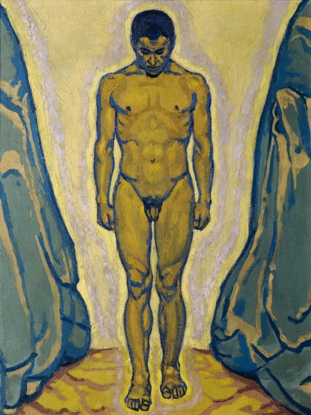 Standing male nude between rocks, c. 1915. Creator: Moser, Koloman (1868-1918).