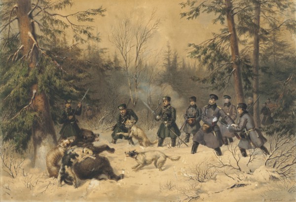The Bear Hunt of Tsar Alexander II, 1862. Creator: Teichel, Franz (1816-?).