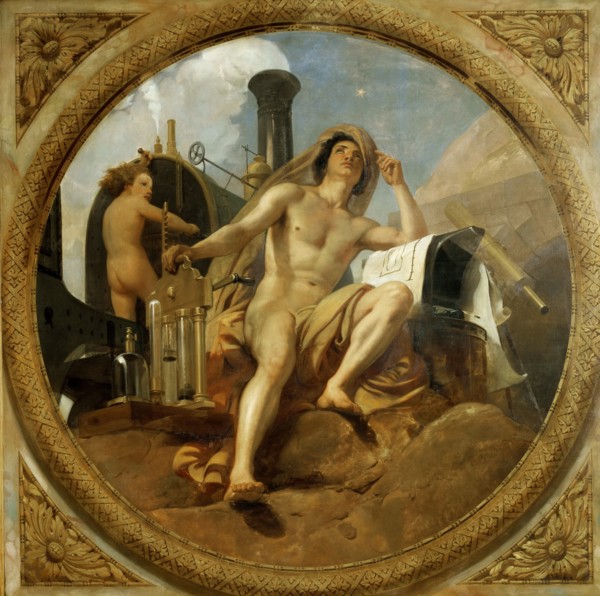The Genius of Steam on Earth (Ceiling painting, Salle des Pas perdus) , 1839-1847. Creator: Vernet, Horace (1789-1863).