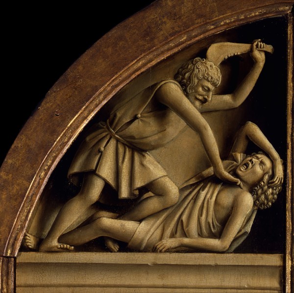 The Ghent Altarpiece. Adoration of the Mystic Lamb: Cain kills Abel, 1432. Creator: Eyck, Jan van (1390-1441).