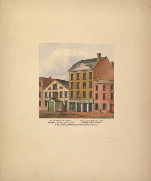 Broadway Circus and Olympic Theatre, Broadway between Howard and Grand..., New York, 1821. Creator: Anon.